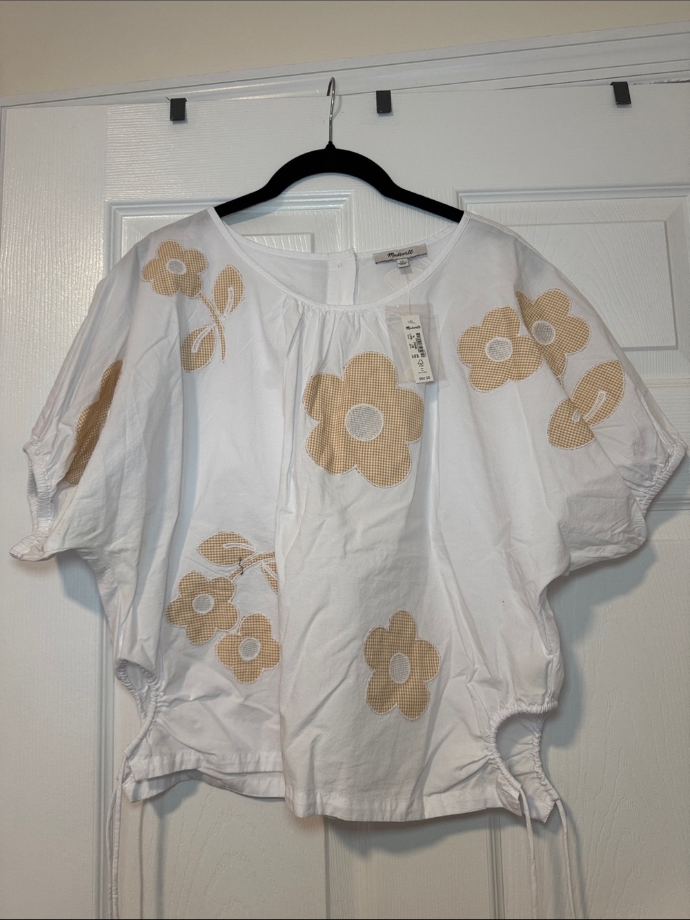 Madewell White Floral Appliqué Cotton Top Size XL - NWT with small stain